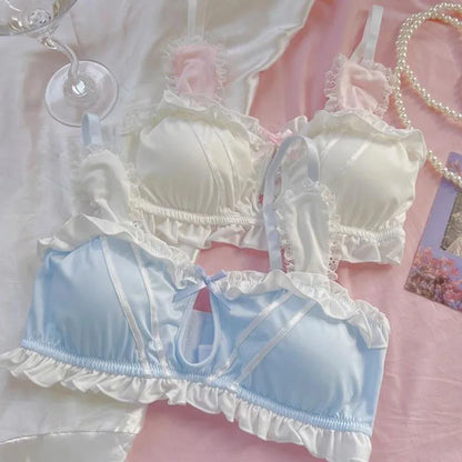 Japanese Lolita Underwear Women's Small Chest Gathering Without Underwire Sexy Bra Soft Comfortable Thin Underpants Bra Set Gift