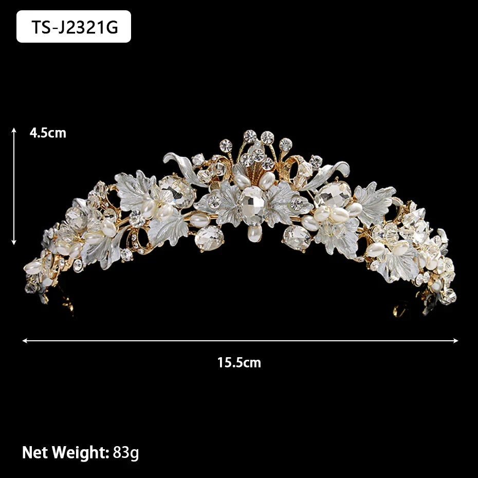 Efily Gold Color Wedding Tiaras and Crowns for Pearl Rhinestone Headband Bride Headpiece Jewelry