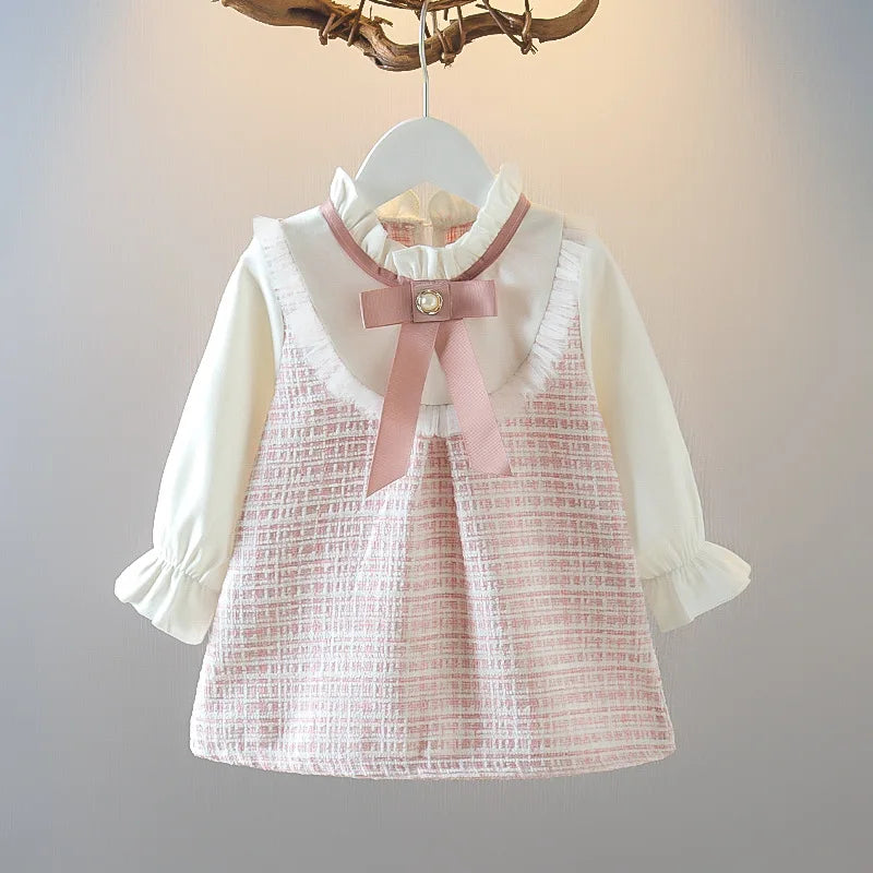 Baby Girl Dresses Summer Bow Long Sleeve Girls Babies Dresses Cute Girls Dresses Korean version High quality Girl Clothes