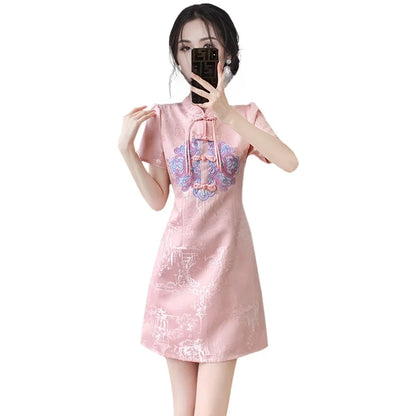 Young Women's Sle  Dr Slimming Waist Design Summer 2024 Faionable Traditional Chinese Costume round Collar ...