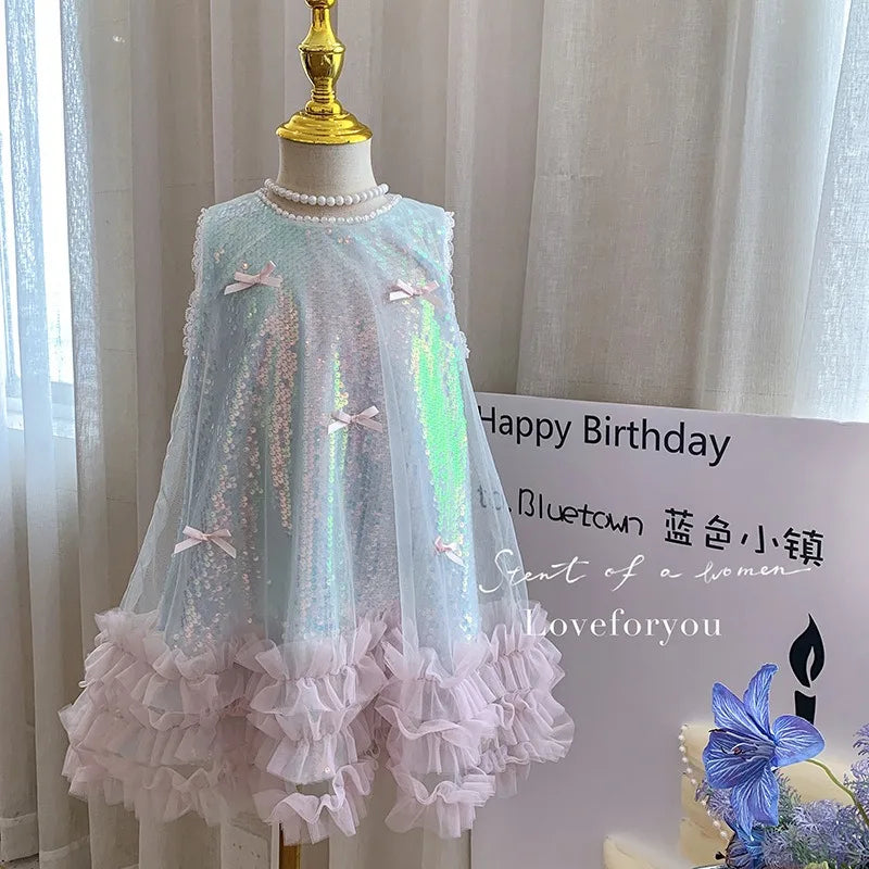 Girls' Dress, Summer New Style, Children's Butterfly Sequin Vest High-end Princess Baby Girl Dress