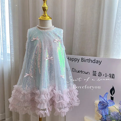 Girls' Dress, Summer New Style, Children's Butterfly Sequin Vest High-end Princess Baby Girl Dress