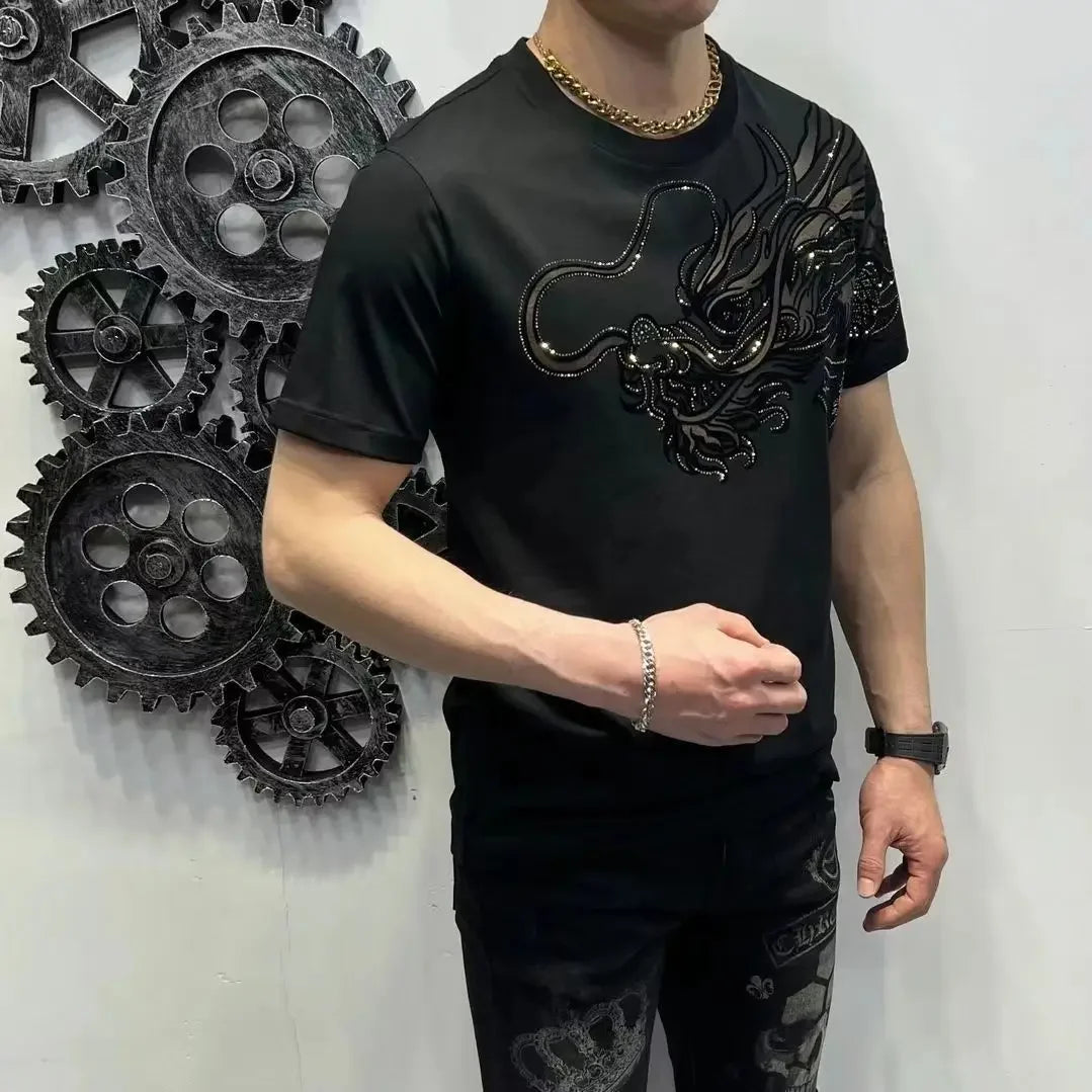 Tops Graphic Black Print Men's T-shirt Drawings Male Tees Shirts Aesthetic Clothing Y2k Short Quarter Sleeve(available)New in Stylish Chic