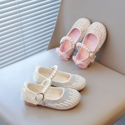 New Pearl Bowknot Elegant Kid's Princess Shoes Fashionable Sweet Children's Shoes