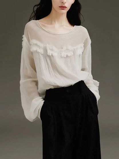 Western-style Floral Tops for Women 2025 Spring and Summer Jacquard Design Textured Casual Light and Slightly See-through Tops