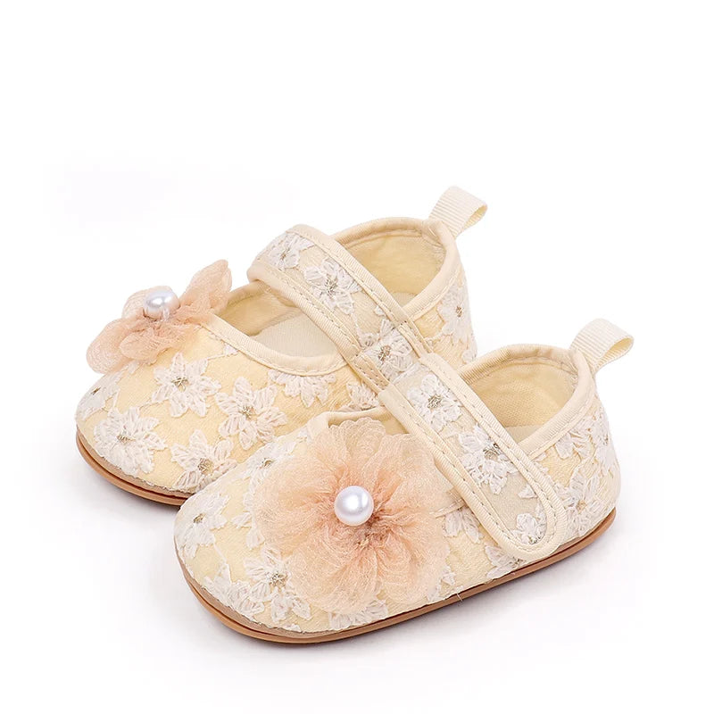 Baby Girls Princess First Walking Toddler Shoes With High Quality Embroidery Design And TPR Sole For 0-18M Baby