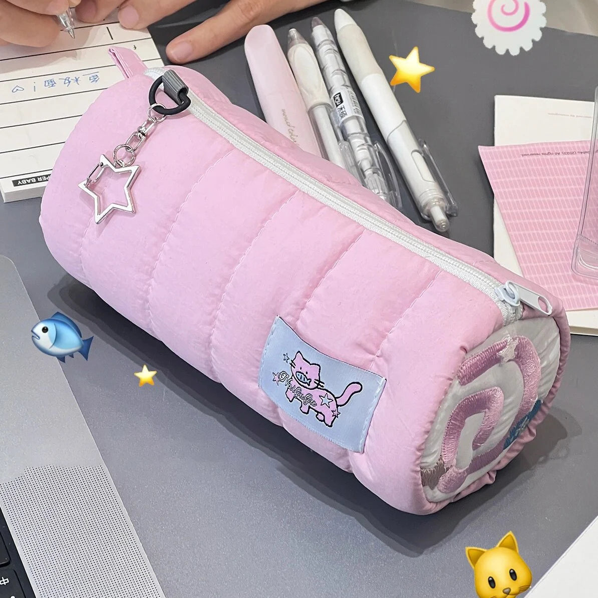 INS Pink Pen Bag Soft Towel Roll Large Capacity Pencil Case Stationery Cosmetic Storage Bag Organizer Creative Students Gift