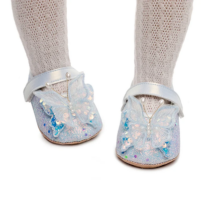 Shiny 3D Butterfly Princess Dress Shoes for Baby Girl Glitters Flats Non-Slip Crib Shoes Walking Shoes for Toddlers Infants