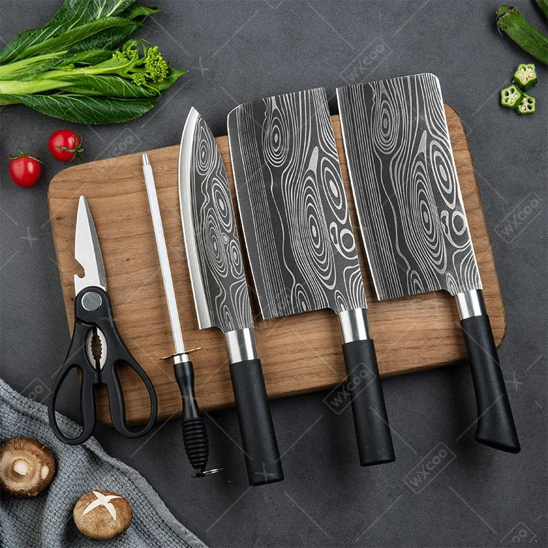 Professional Kitchen Knives Stainless Steel Scissors Fruit Utility Knife Sharpening Rod Sharp Slicing Chef knife Cooking Tools