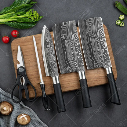 Professional Kitchen Knives Stainless Steel Scissors Fruit Utility Knife Sharpening Rod Sharp Slicing Chef knife Cooking Tools