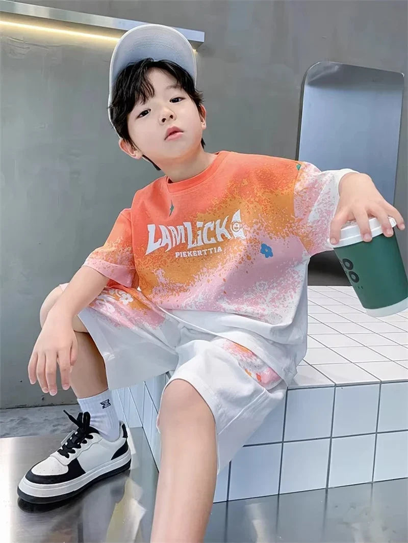 Boys Summer 2 Piece Clothing Set with printed T-shirt and matching shorts