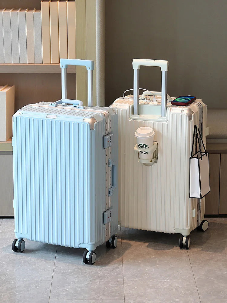 Large Capacity 28 inch Aluminum Frame Suitcase Durable Trolley Case with Universal Wheels, 24 Business Travel Suitcase
