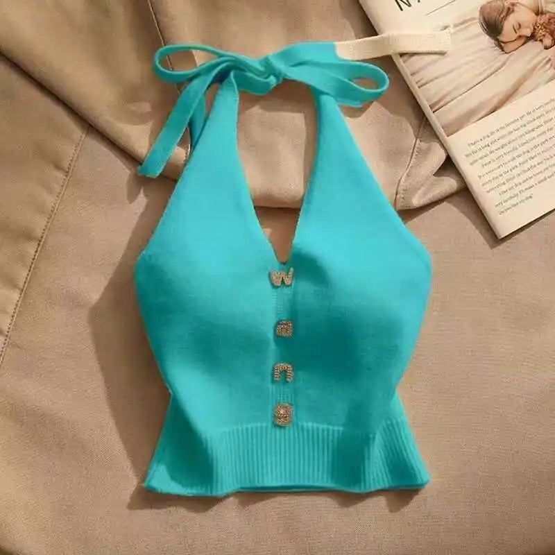 Slim Fit Knitted ter Top Women's Inner Wear Summer Sexy oulder Baring ort Svel irt Outerwear Trendy (Available)