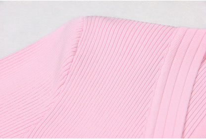 2025 Spring/Summer New Fashion Knitted Elastic Short Sleeve Solid Color Gold Button Slimming Style Commuter Women's Dress