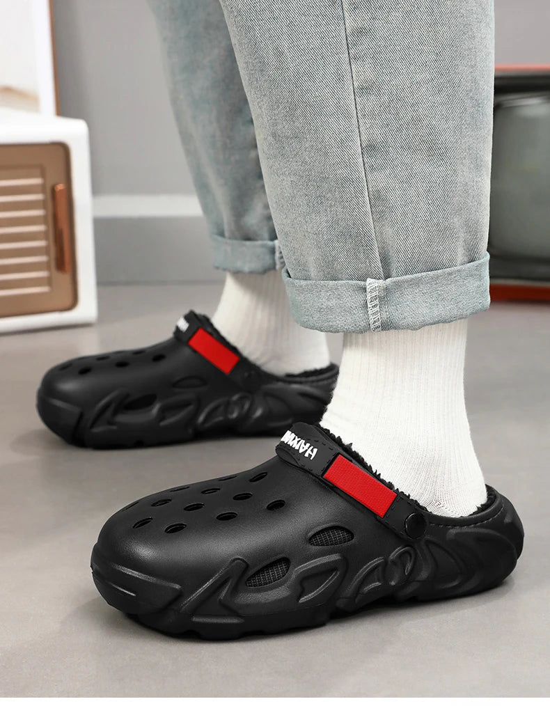 Winter Warm Home Slippers Men Waterproof Fur Clogs Slippers Garden Slippers Fuzzy Plush Slippers Bedroom Shoe For Indoor Outdoor