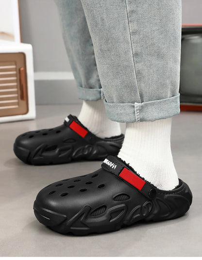 Winter Warm Home Slippers Men Waterproof Fur Clogs Slippers Garden Slippers Fuzzy Plush Slippers Bedroom Shoe For Indoor Outdoor