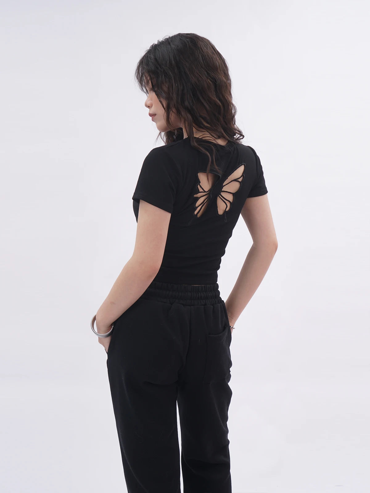 Ele Bal  Embroidery Bla T-irt Sexy Hollow out American Retro Sle ort Sve Street Faion Women's Top