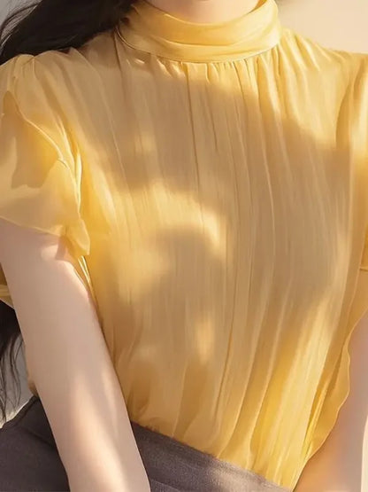 Short-sleeved Top for Women in Summer Fashionable Shirt French Style Unique and Beautiful Age-reducing Mint Green Chiffon Shirt