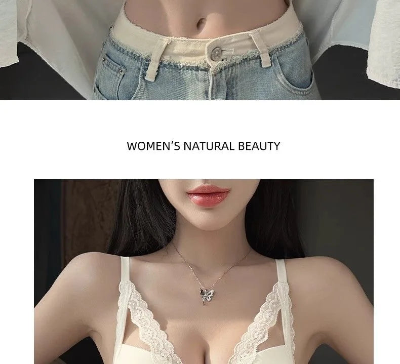 Front button underwear ladies small breasts gathered 2025 spring summer new sexy pure lace white beautiful back bra set