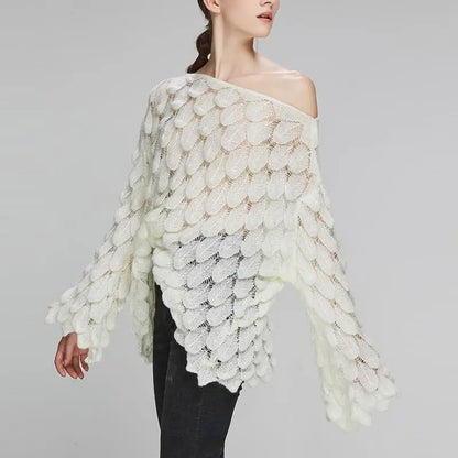 Hot 2026 Autumn Winter New European American Women's Fashion Hollow Loose Knitted Sweater Round Neck Trumpet Sleeve Head Sweater