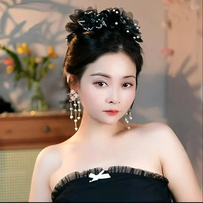 Female Sweet Fashion Party Accessories Women Pearls Floral Butterfly Hair Clip Shark Hair Claw Ladies Girls Black New Headwear