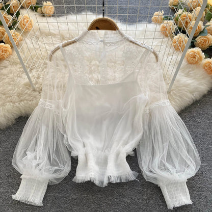 Lace Puff Long Sleeve Blouse Vintage Fashion Blouses Elegant Femme Blusas Korean Woman Tops Women Shirts Clothing Dropshipping