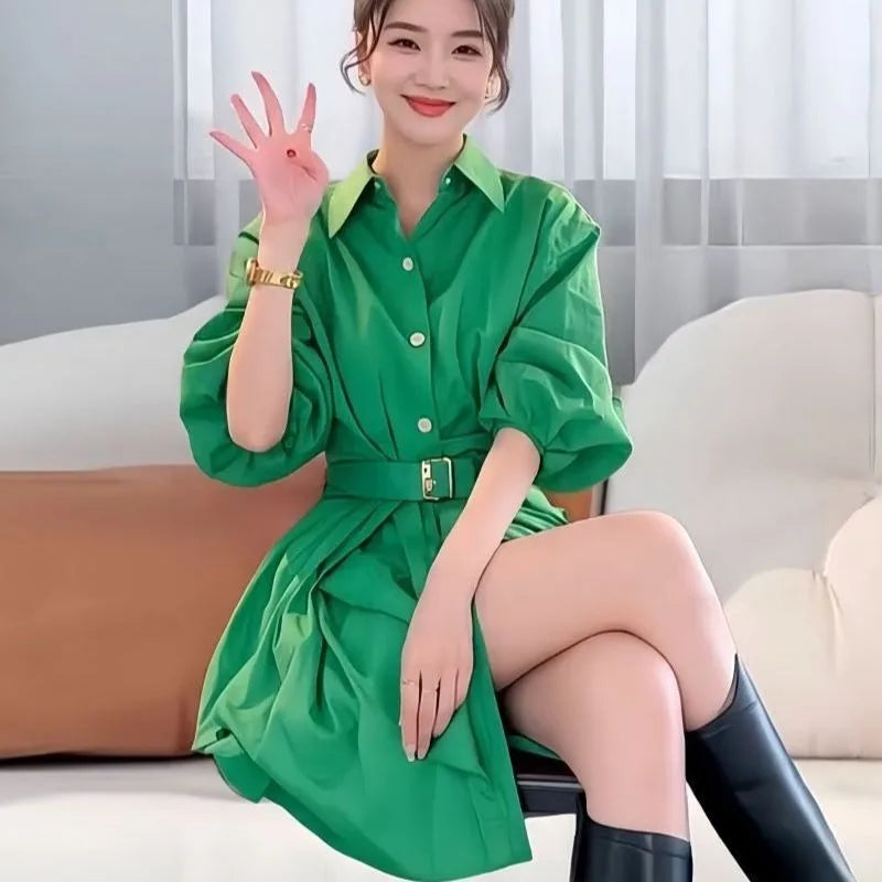New Spring Summer Women's Dress Clothes Fashion Elegant Temperament Waist Causal All-Match Pullover Dress Ladies Vestidos