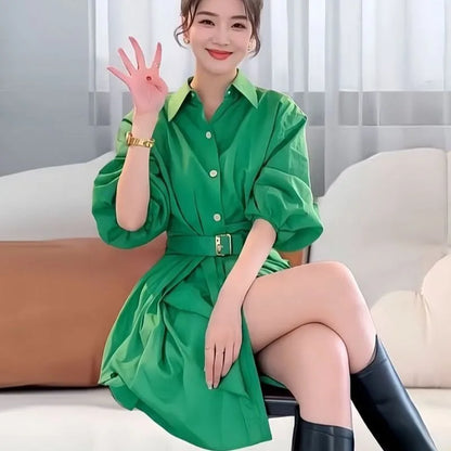 New Spring Summer Women's Dress Clothes Fashion Elegant Temperament Waist Causal All-Match Pullover Dress Ladies Vestidos