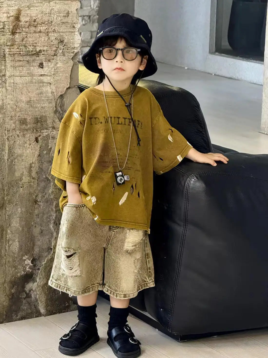 Summer Outfit New Perforated Denim Shorts Children's Clothing