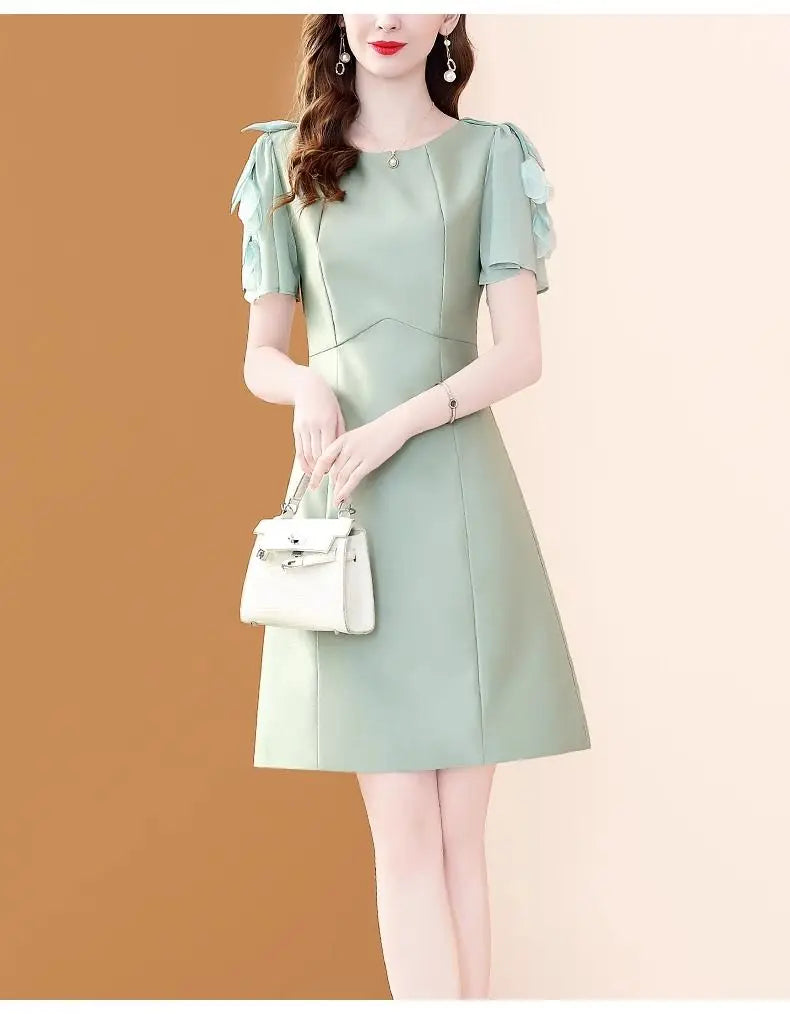 BESTBAFU High Quality Office Lady Elegant Dress Women Short Sleeve Summer A-Line High Waist Party Dresses Mini Vestidos 222P