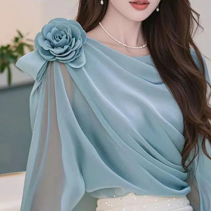 Spring Autumn New Solid Color Solid Color Long Sleeve Blouse Women High Street Casual Floral Patchwork Pullovers Elegant Tops