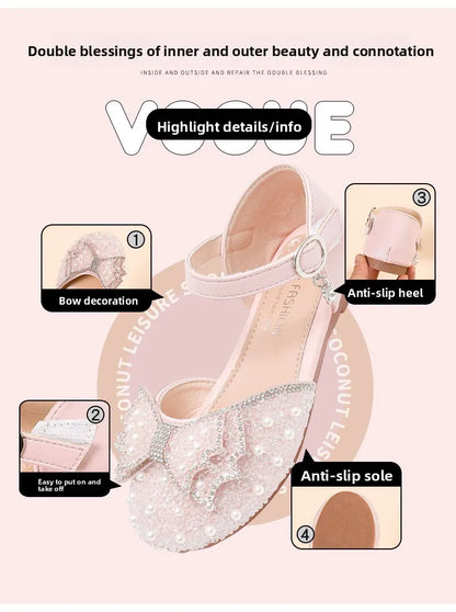 Girls Summer Sandals Soft Bottom Anti-Slip Butterfly Knot Princess Shoes Children's Footwear Comfortable Lightweight Slippers