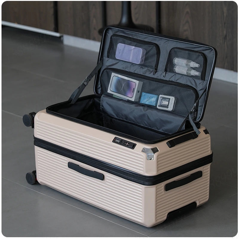 Large Capacity PC Material Suitcase 20/28/32/34-inch Deep-Compartment Travel Luggage with Combination Lock Side-Open Hard Shell