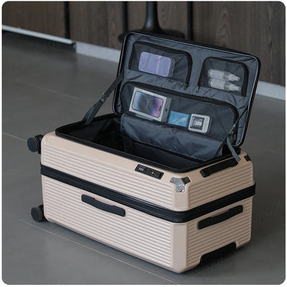 Large Capacity PC Material Suitcase 20/28/32/34-inch Deep-Compartment Travel Luggage with Combination Lock Side-Open Hard Shell