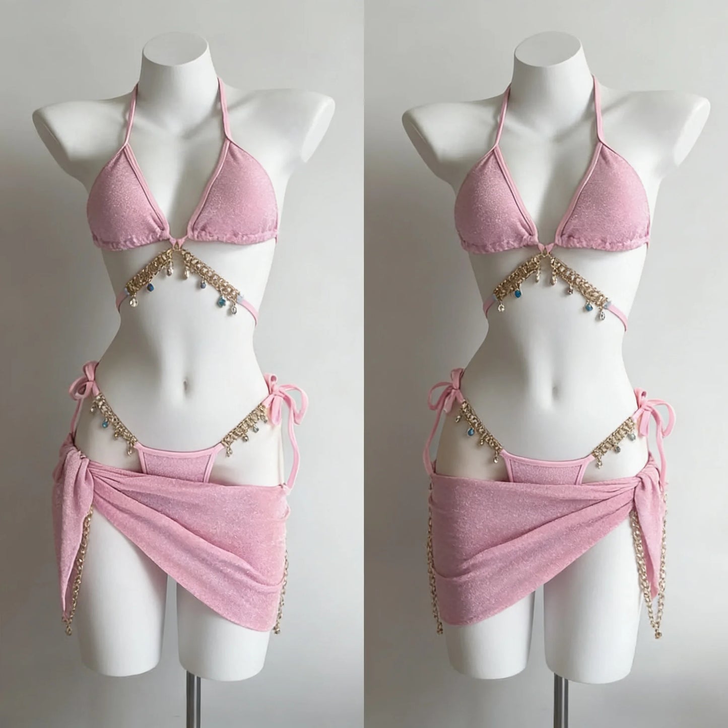 2026 New High Waist Fairy Sweet 4-Piece Women's Split Bikini Set Print Long Sleeve Swimwear Trendy Beach Vacation Fairy Swimsuit