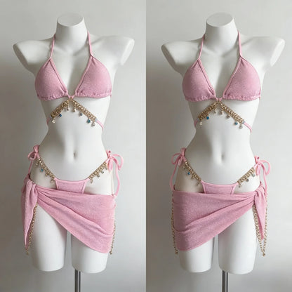 2026 New High Waist Fairy Sweet 4-Piece Women's Split Bikini Set Print Long Sleeve Swimwear Trendy Beach Vacation Fairy Swimsuit