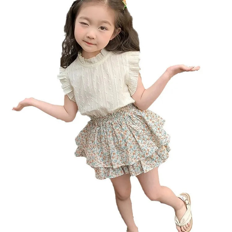 Girls' Set Summer New Children's Summer Dress, Baby Girl's Elegant Thin Fashion Children's Skirt Two Piece Set