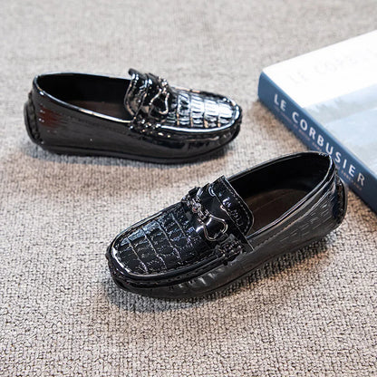 Boys Loafers Non-slip Children's Leather Shoes All-match Four Seasons Metal Buckle  Shiny Simple Kids Fashion Moccasin Shoes