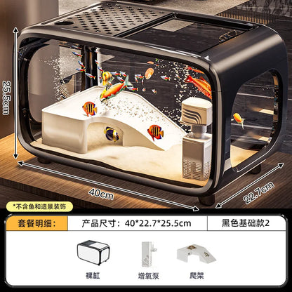 Creative Transparent Covered Aquarium Desktop Ecological Goldfish Tank Living Room Decorative Landscape Viewing Turtle Tank