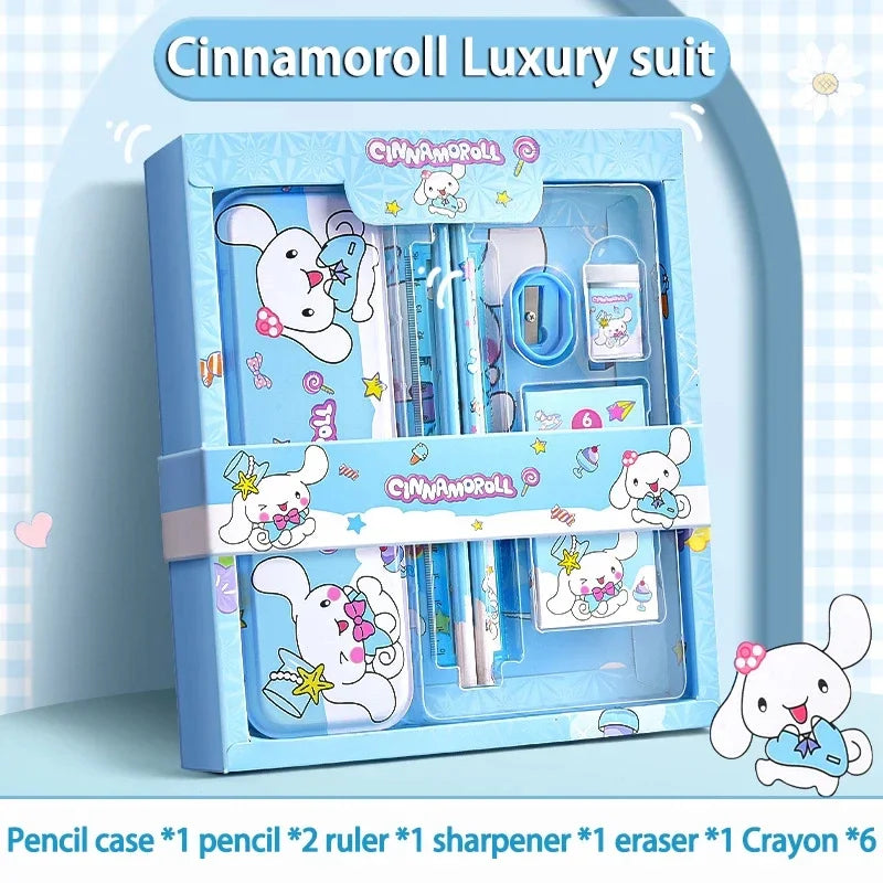 Sanrio 12PCS Kuromi Stationery Set Cinnamoroll My Melody Pencils Erasers Rulers Student School Supplies Study Stationery Gifts