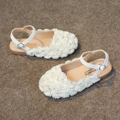 Girls Half Sandals Kids Princess Flowers Dress Shoes Fashion Simple Summer Children Flat Mary Janes Shoes for Party Wedding