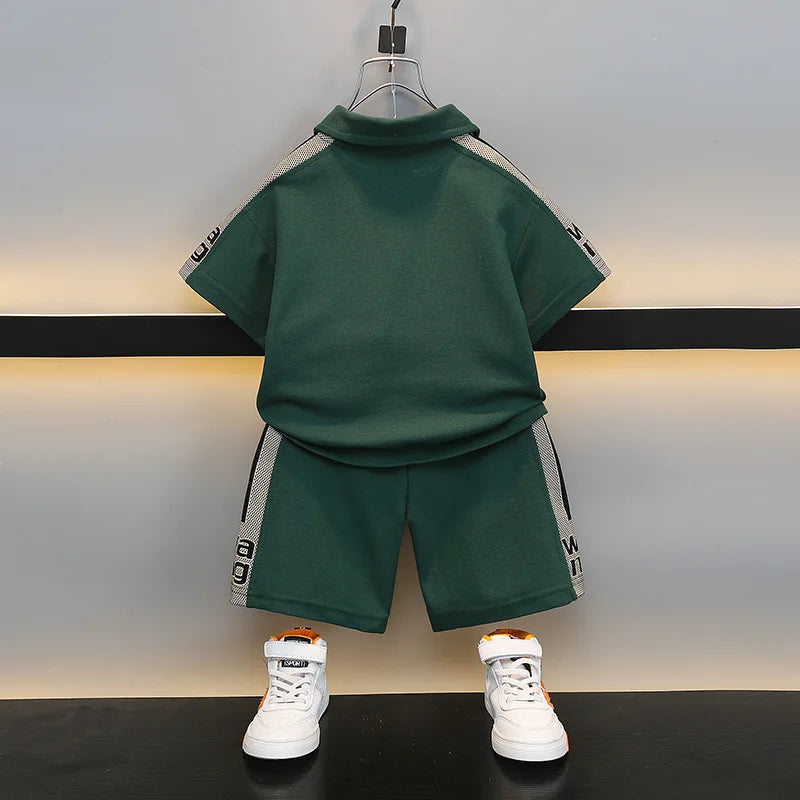 Boys Summer Polo Shirt Set New Baby Short-sleeved Two-piece Set Boys Children's Foreign Children's Clothing