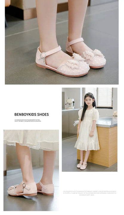 Girls Summer Sandals Soft Bottom Anti-Slip Butterfly Knot Princess Shoes Children's Footwear Comfortable Lightweight Slippers