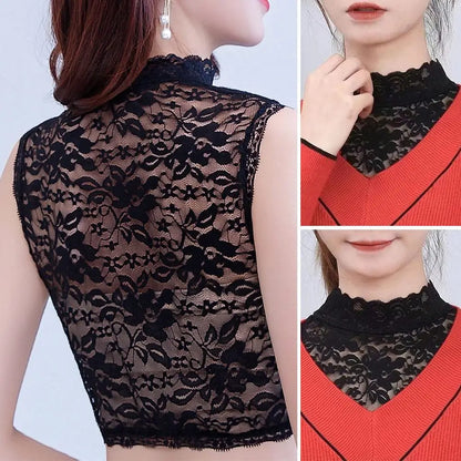1PC Women Fake Collar White Black Lace Floral Detachable False Collar Blouse Shirt Removable Collar Tie Sweater Decoration