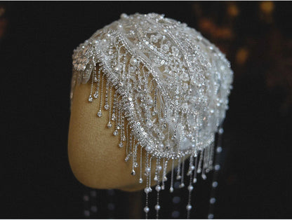 Fashion Exquisite Rhinestone Beaded Fringed Hat Yarn Bridal Wedding Personalized Retro Dress Wedding Photo Styling Jewelry
