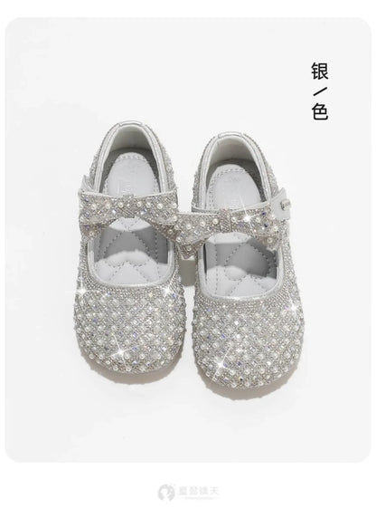 Autumn New Girls Single Princess Shoes Pearl Shallow Children's 2025 Comfortable Flat Shoes Kid Baby Rhinestone Bowknot Shoes