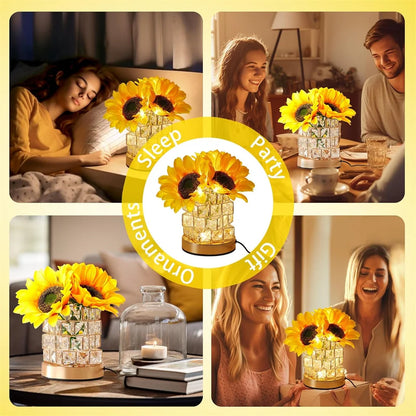 Sunflowers Flower Lamp 3 Colour Dimming Small Night Light,Cordless Table Lamp Home Office Decor Birthday Gifts for Women Mom