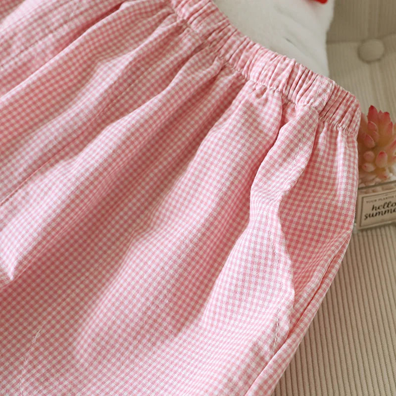 Spring and Summer Thin Loose Size Plaid Design Women's Pajama Pants Elastic Waist Casual Homewear Women Nine-point Trousers (Available)
