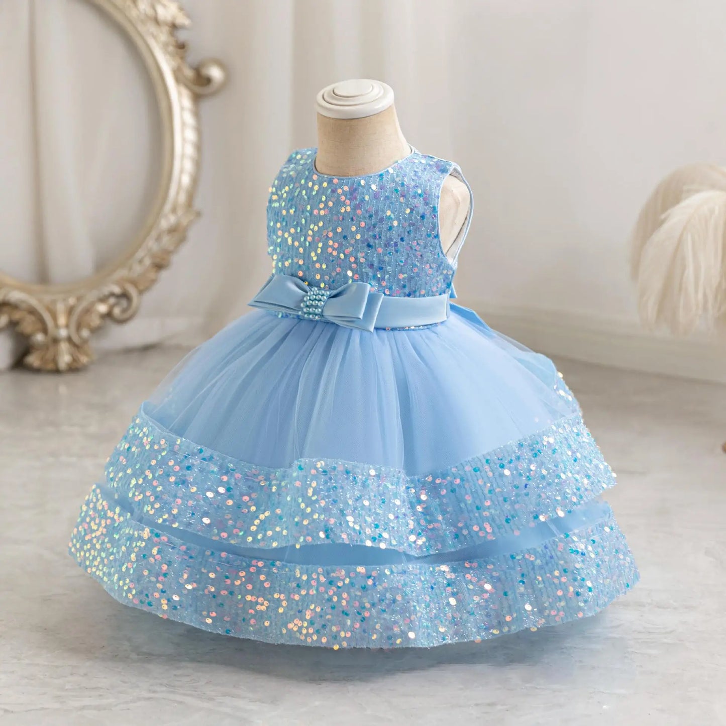 2025 Summer Girls Party Dresses 1-6 Years Kids Glittering Princess Dress Baby High-end First Birthday Party Evening Dress