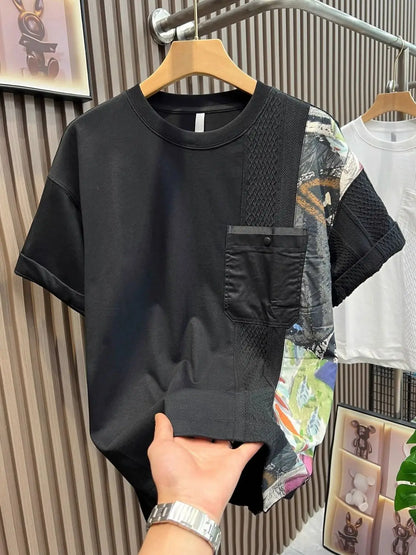 American Casual Summer Patchwork Color Block Loose Short Sleeve T-Shirt(Available)